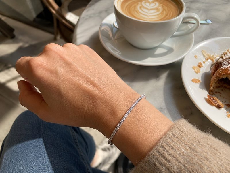 Sarah wearing the bracelet at brunch